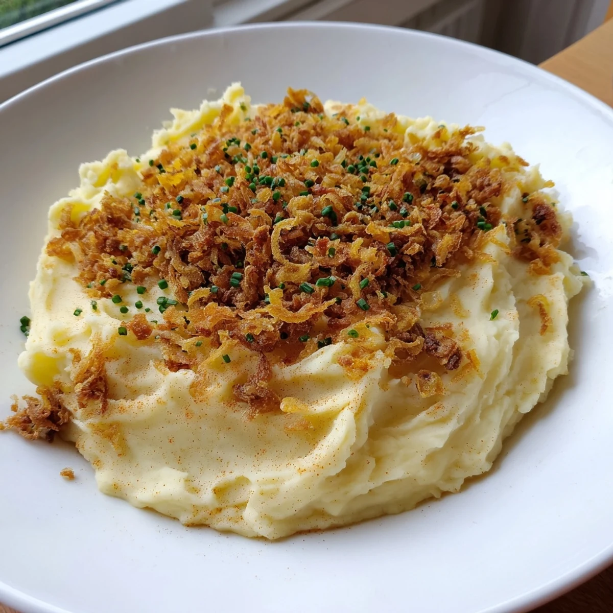 Garlic Mashed Potatoes Onion Crumble