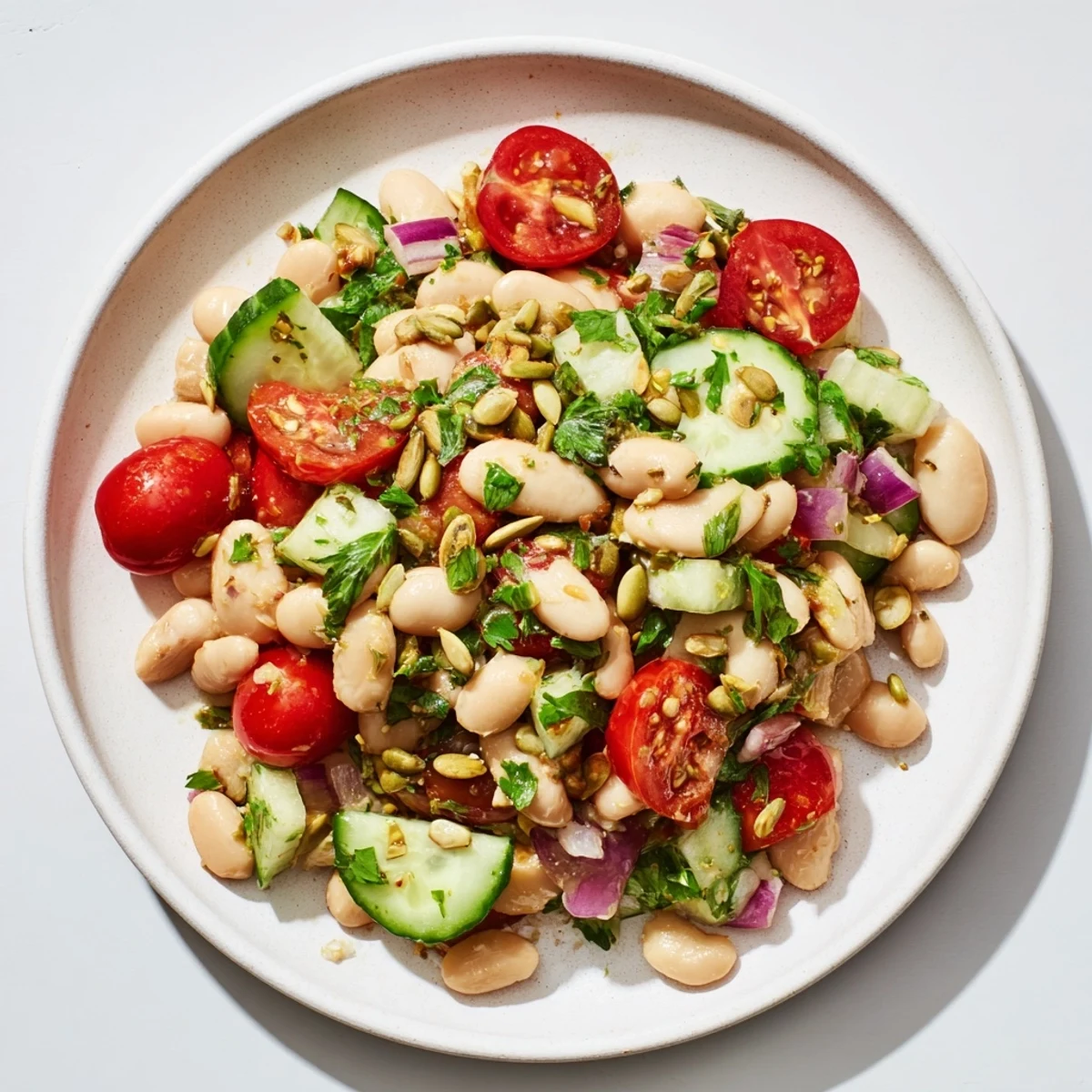 Enjoy the vibrant colors and delightful flavors of this simple Hearty White Bean and Lemon Salad recipe.
