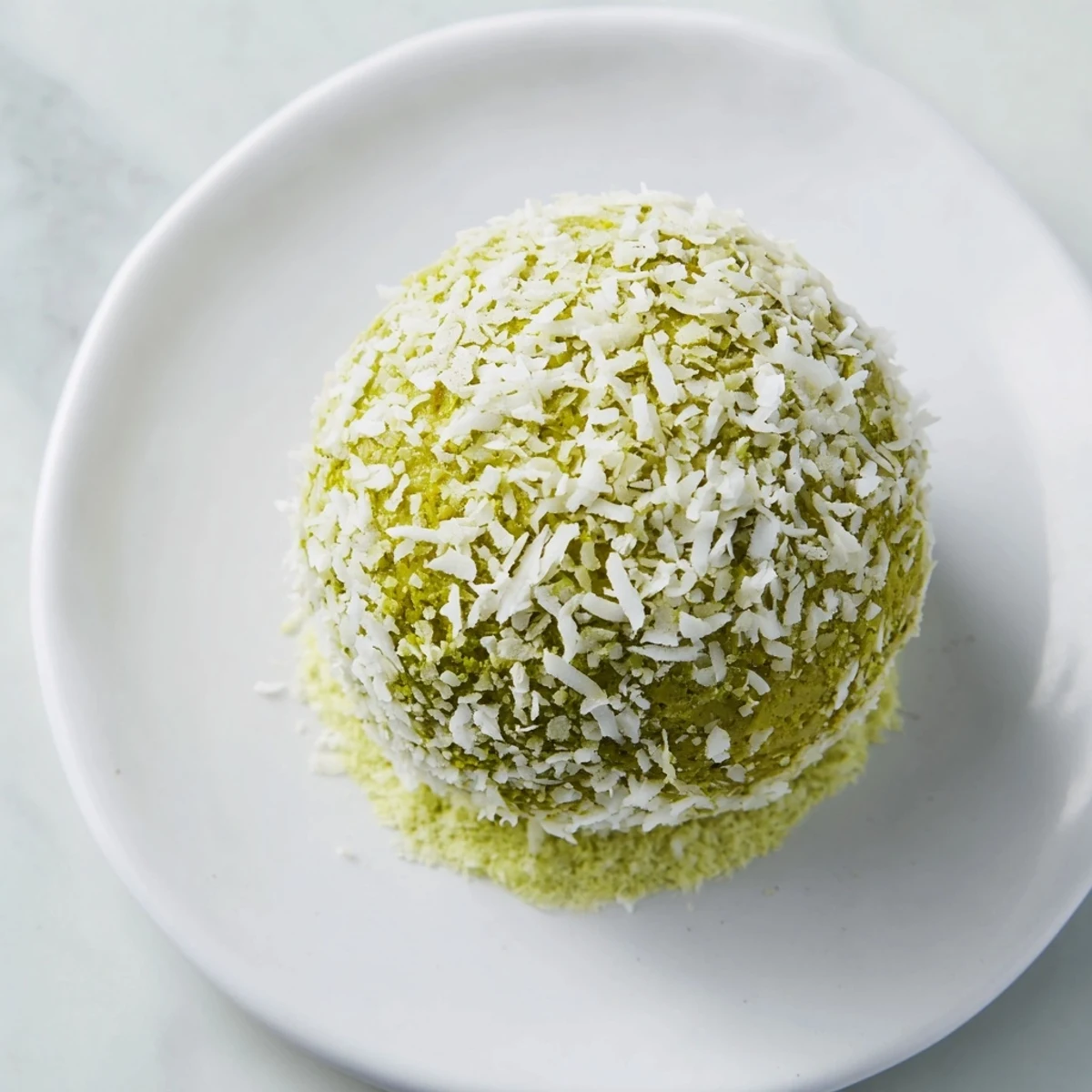 Enjoy the delightful texture of Coconut Matcha Snowball Fat Bombs, perfectly chilled, offering a creamy keto snack.