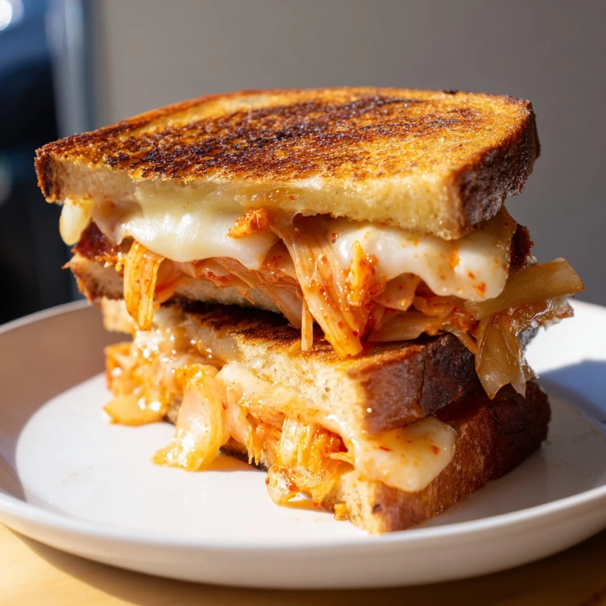 Kimchi Turkey & Cheddar Toasted Grilled Cheese: Golden sourdough bread and melted cheese, perfect for lunch.