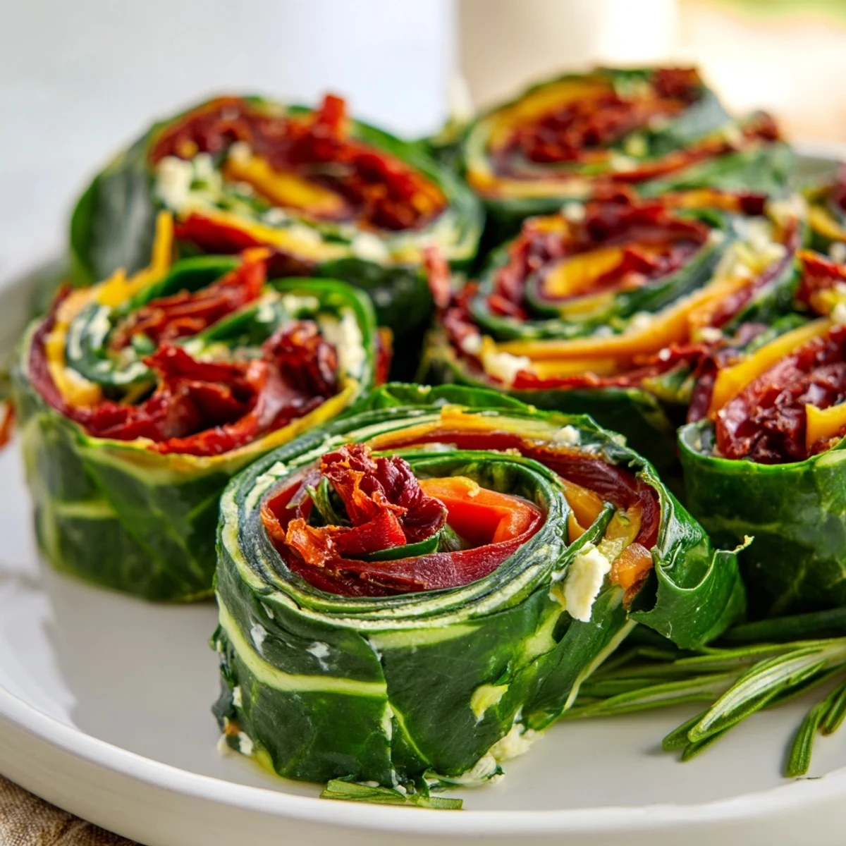 Festive Roasted Veggie & Feta Santa Spiral Wrap showcasing colorful vegetables and creamy feta cheese, ready to eat.