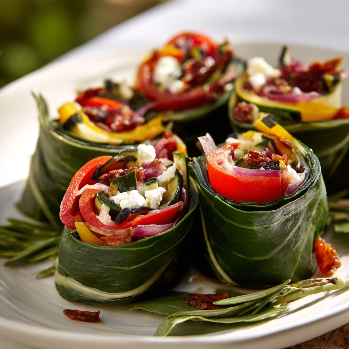 Close-up of a perfectly sliced Roasted Veggie & Feta Santa Spiral Wrap, highlighting the vibrant layers.
