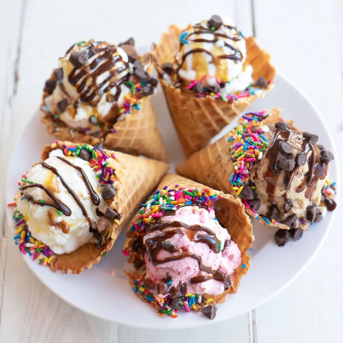 Ice cream cone grazing board overflowing with flavors, perfect for a fun and easy dessert experience.