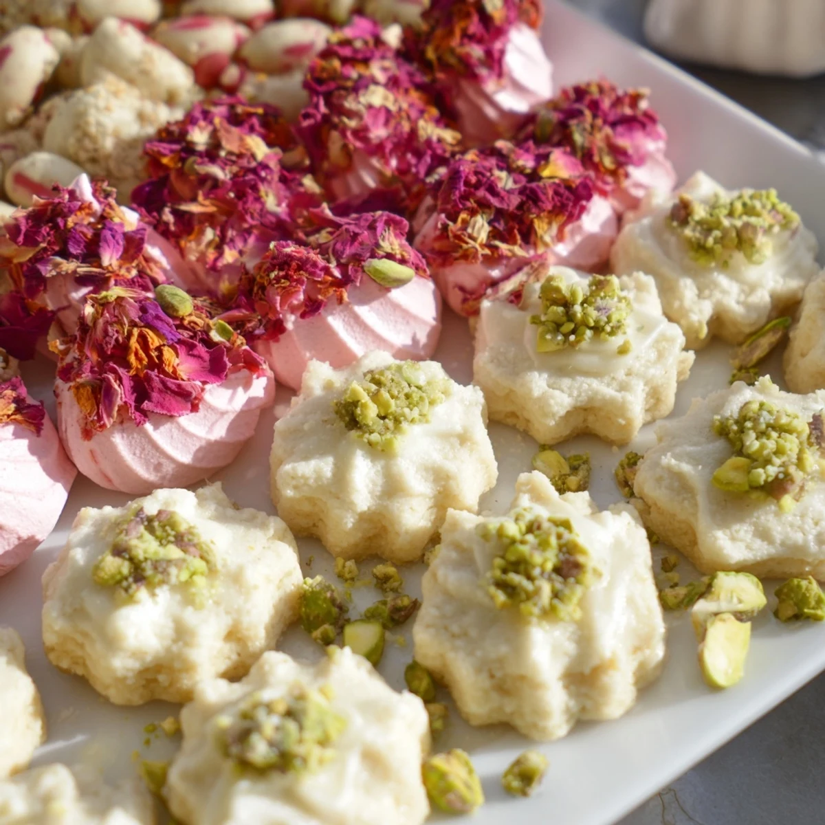 Daisy Chain Dessert Tray with mini cookies, meringues, and bark offers sweet, floral delights.