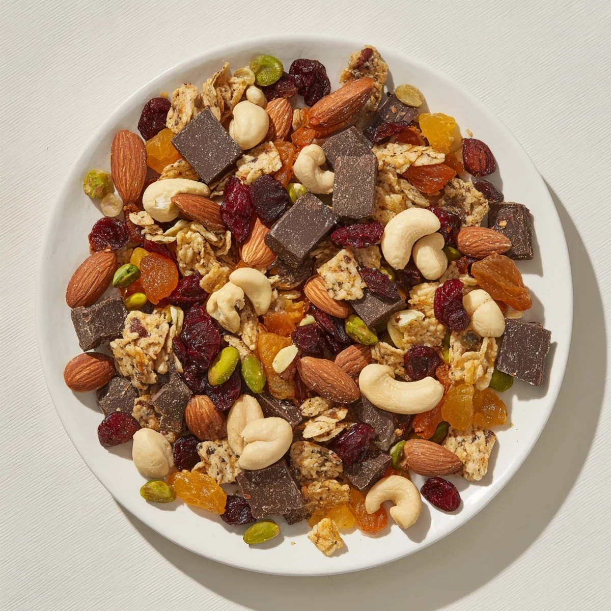 A close-up of Mountain High Adventure Snack Mix, a hearty trail mix overflowing with textures and flavors.
