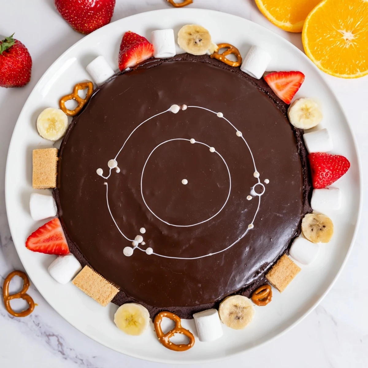 Spiderweb Chocolate Ganache Board with a creamy dark chocolate base and artistic white web design.