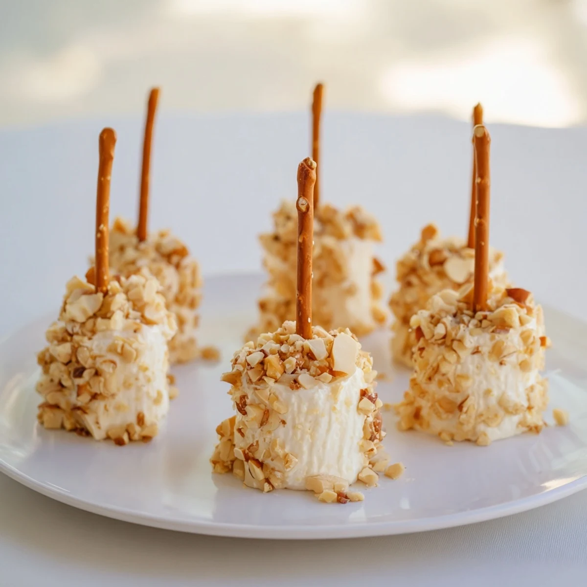 Champagne Cork Cheese Balls: A close-up of festive cheese appetizers ready to serve at a party.