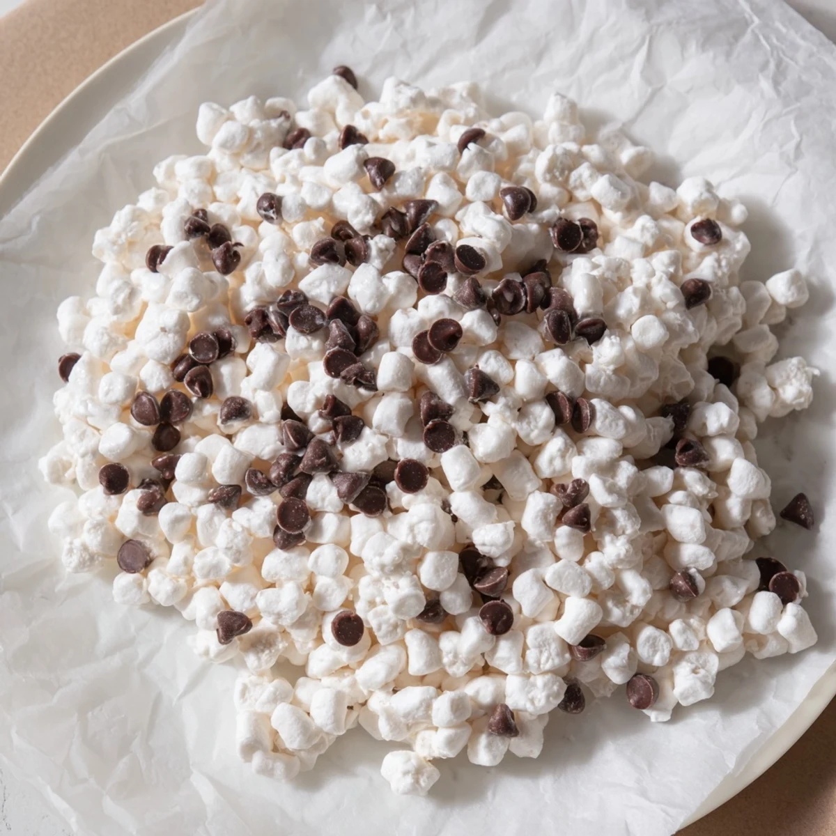 Gooey melted chocolate chips and marshmallows, a quick dessert recipe ready in minutes.
