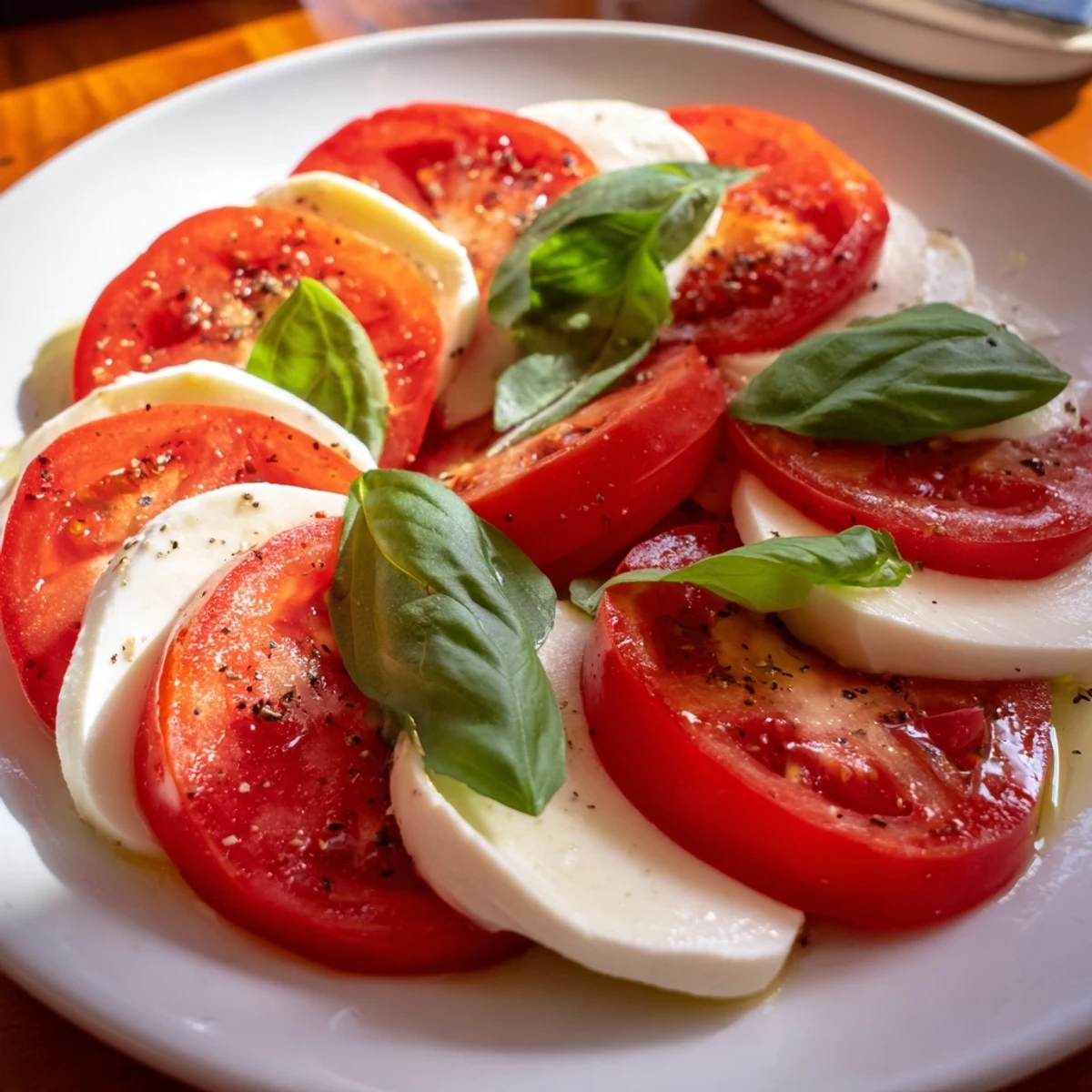Sliced Tomatoes and Mozzarella Rounds arranged with fresh basil, ready for a delicious Italian appetizer.