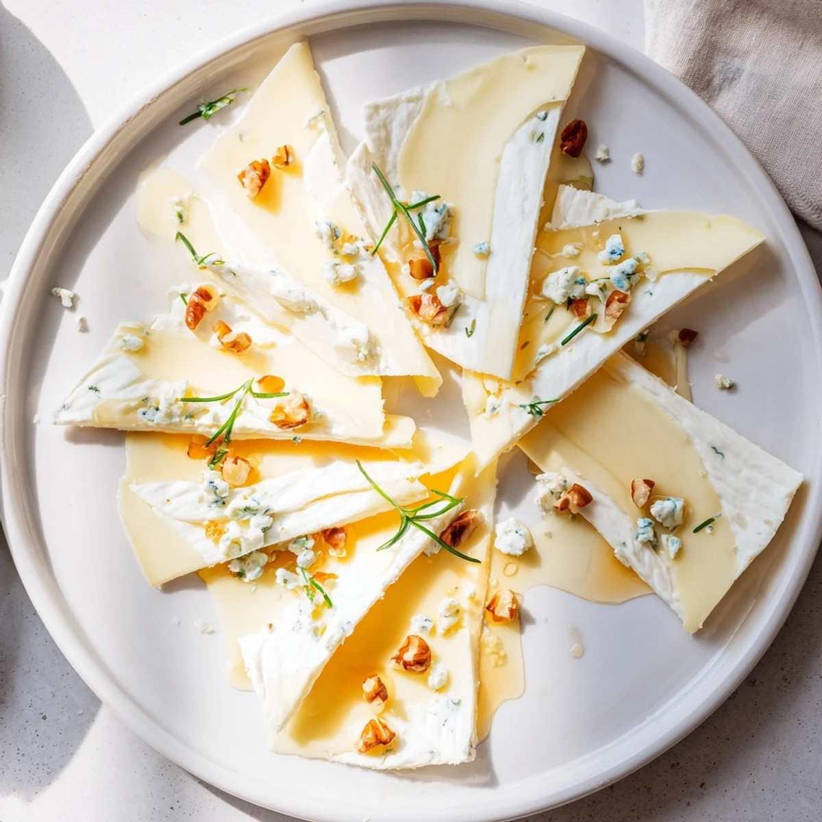 Artfully layered Swiss cheese fan, garnished with chives, a flavorful and easy appetizer.