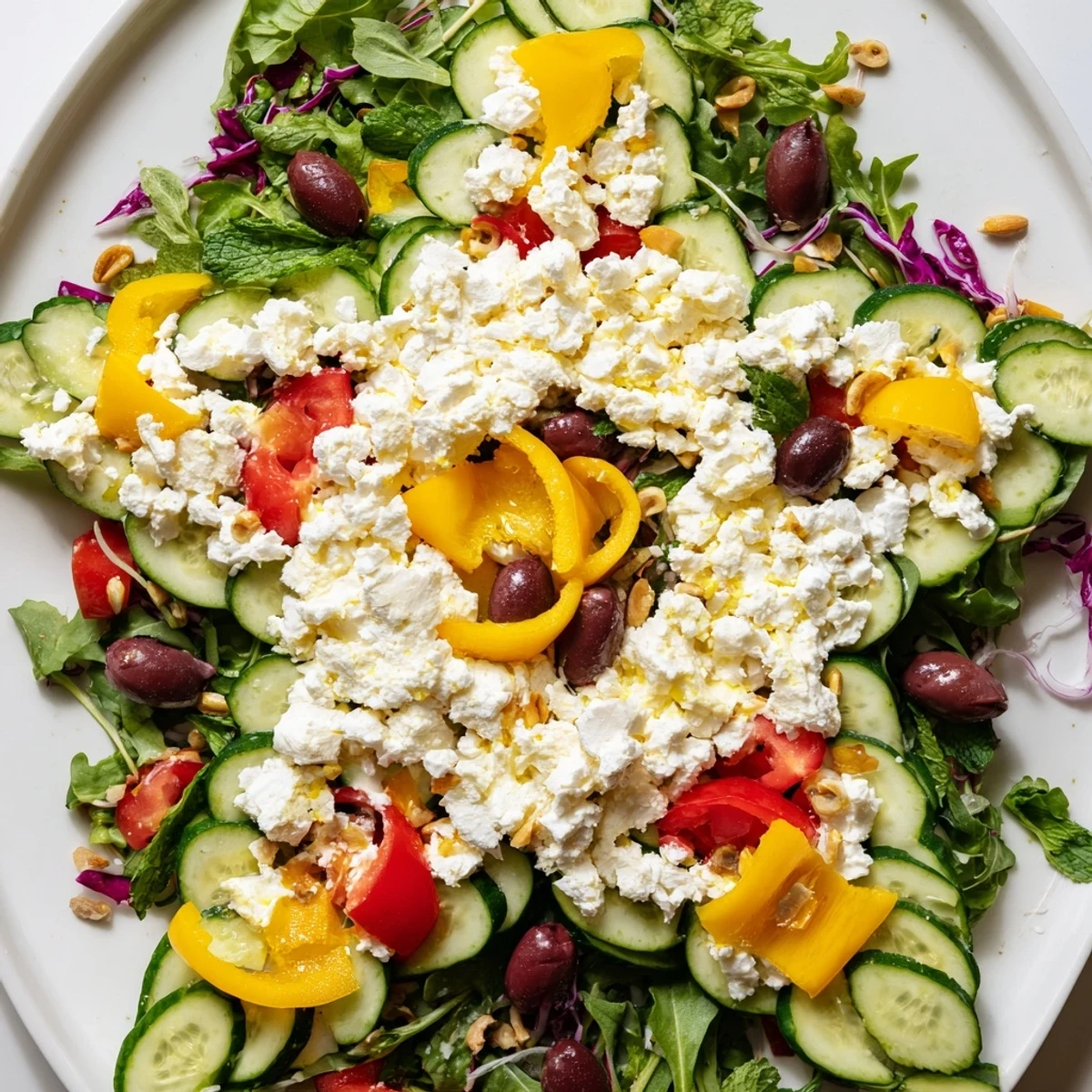 Freshly drizzled dressing on a beautiful Star of David Salad Platter perfect for a holiday.