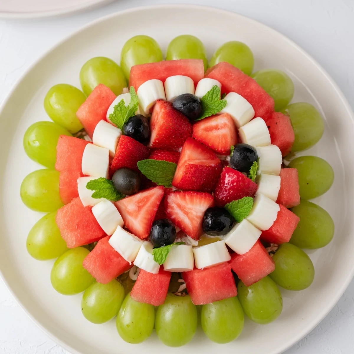Vibrant Summer Watermelon Slice, a colorful, refreshing appetizer with watermelon, berries and cheese for a party.