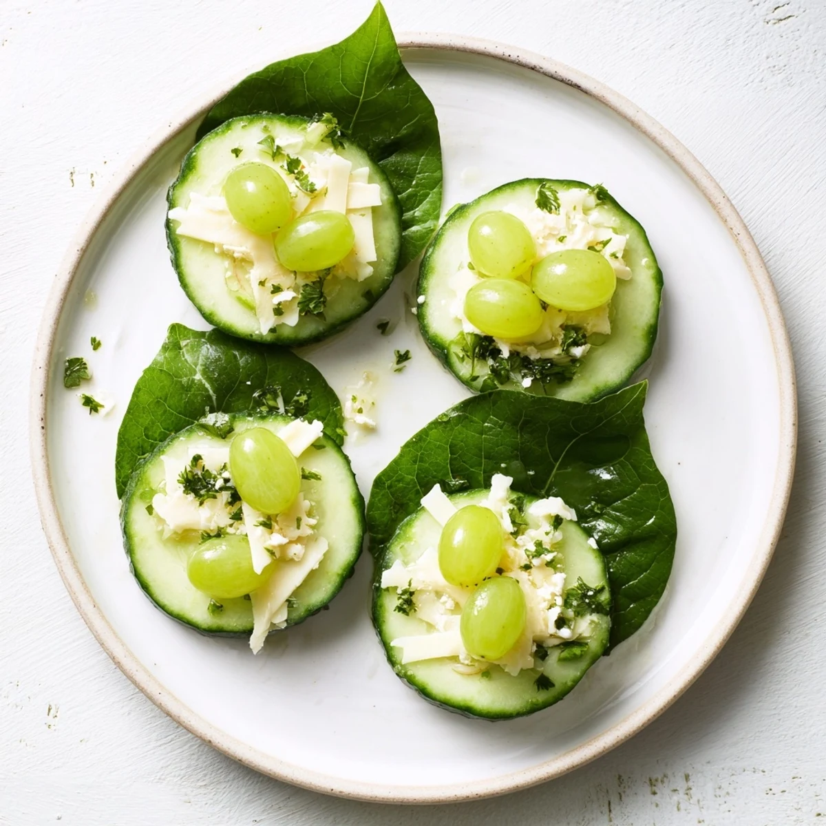 Colorful Lucky Four-Leaf Clover Snack on a plate, featuring cucumber, cheese, and a celery stem for a tasty bite.