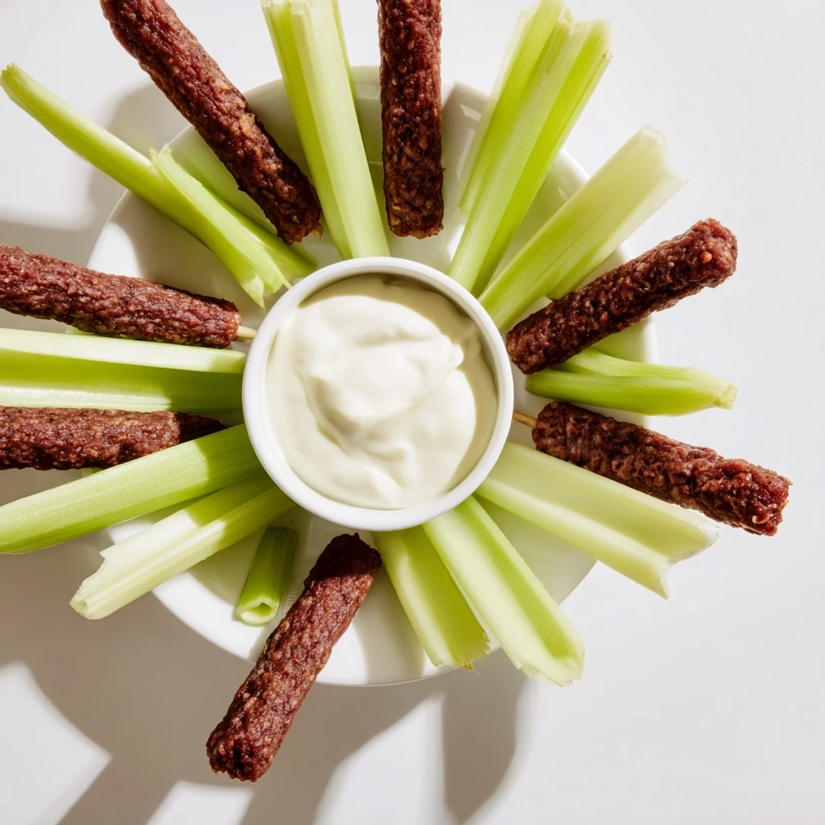 The Rustic Wheel appetizer, a festive platter with celery and meat sticks for sharing.