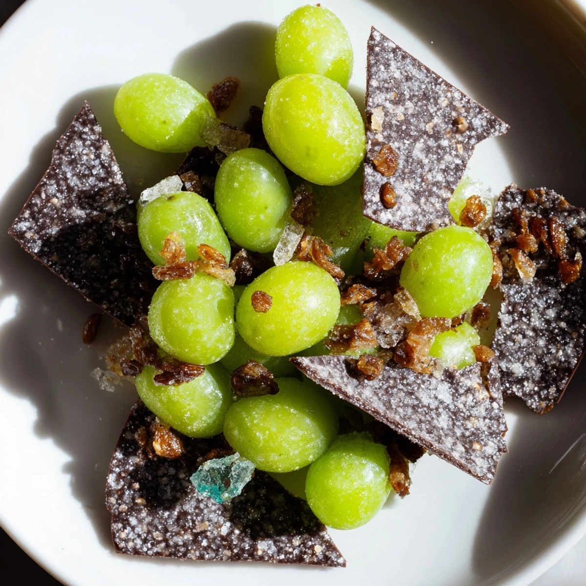 See the shiny dark chocolate cracker cave holding the jewel-toned Crystal Cave dessert with crunchy rock candy.