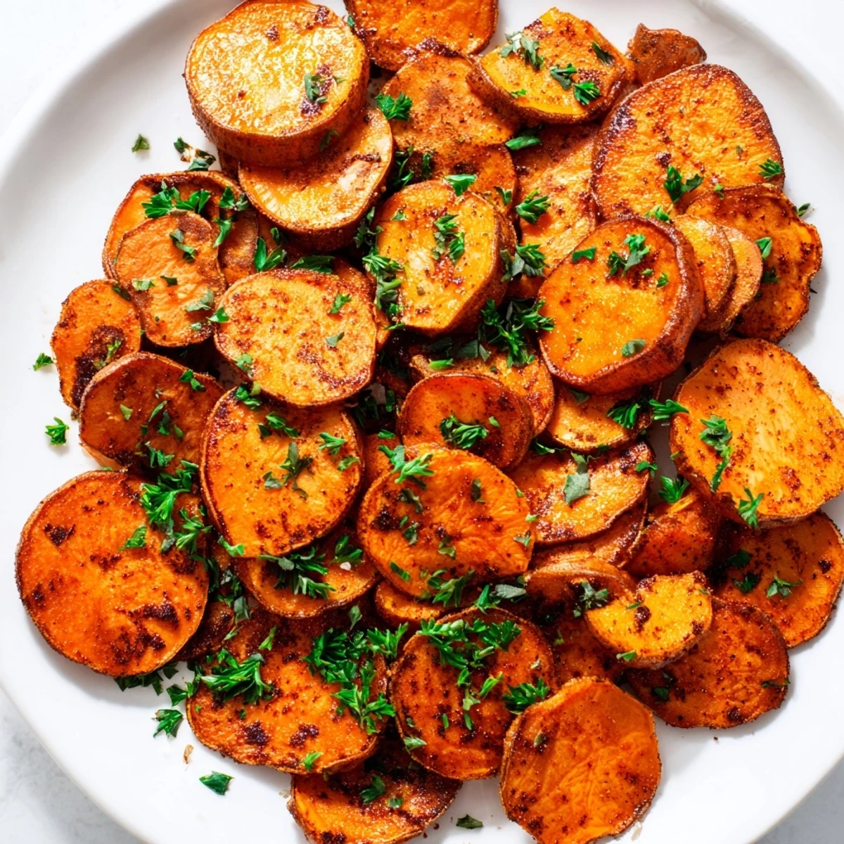 Vibrant orange Cajun roasted sweet potatoes, seasoned with smoky spices and ready for a tasty side.