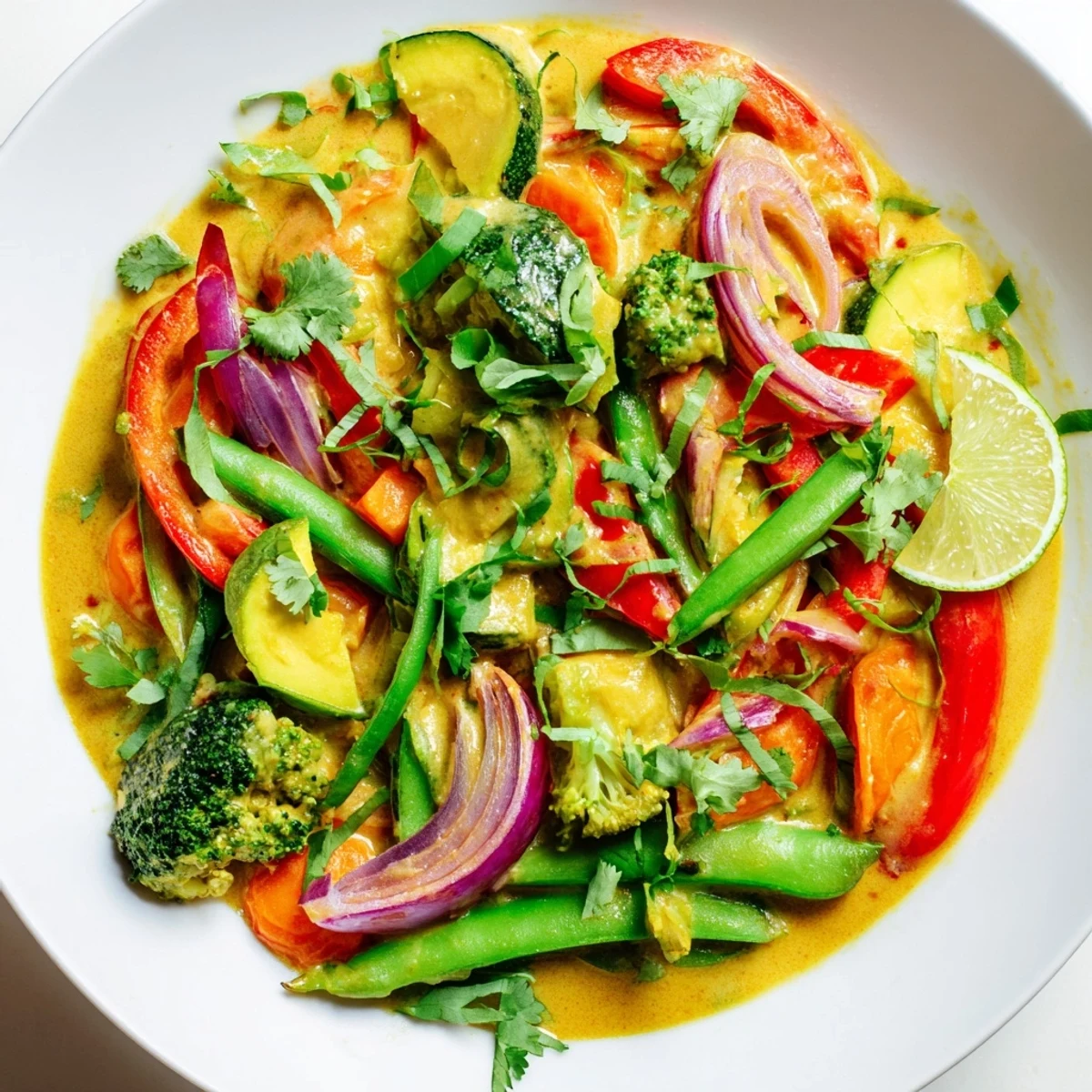 Freshly cooked Coconut Curry Vegetables, a vibrant vegan Indian-inspired dish with perfect spice.