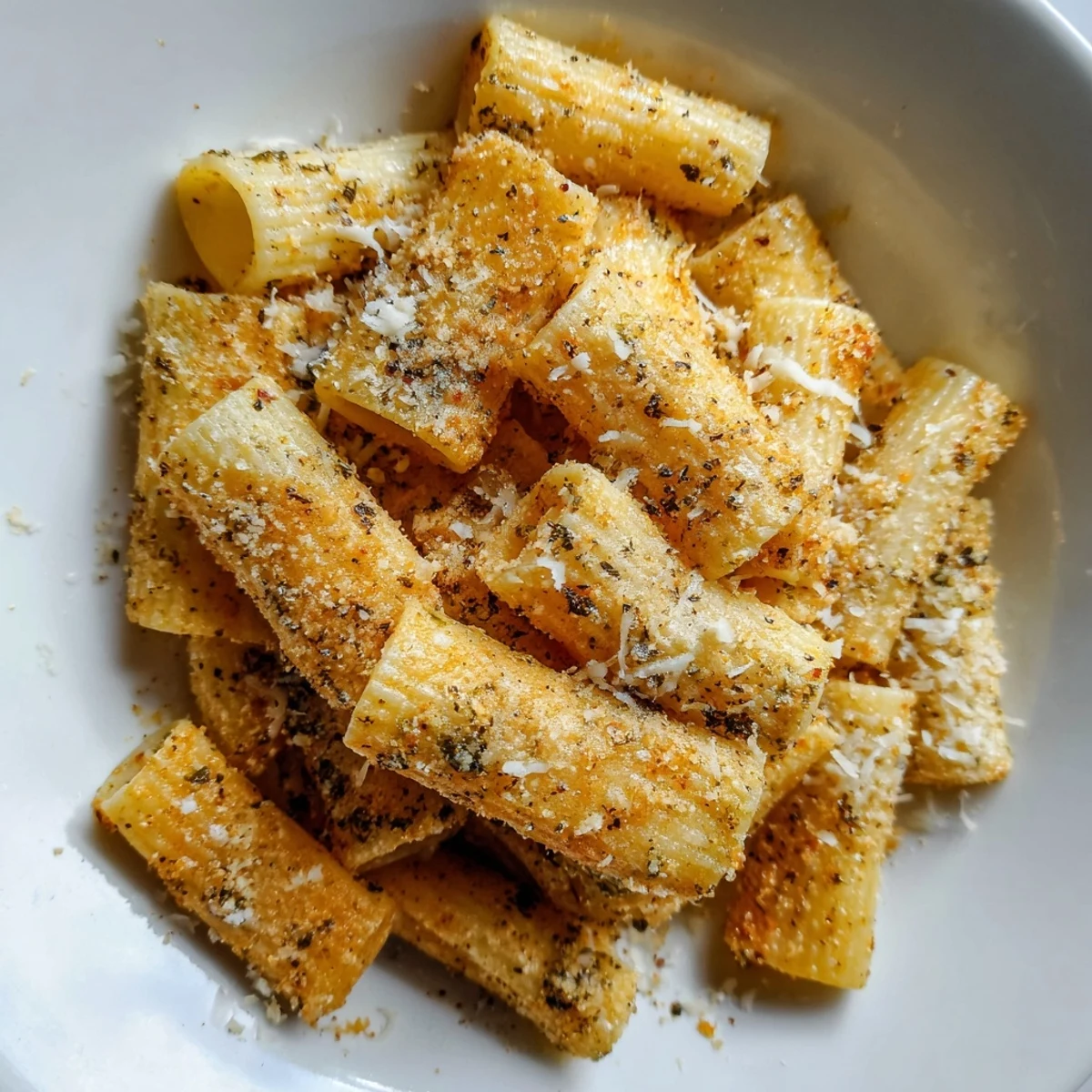 Air-fried and crispy, these Parmesan pasta chips offer a delightful texture and savory flavor.