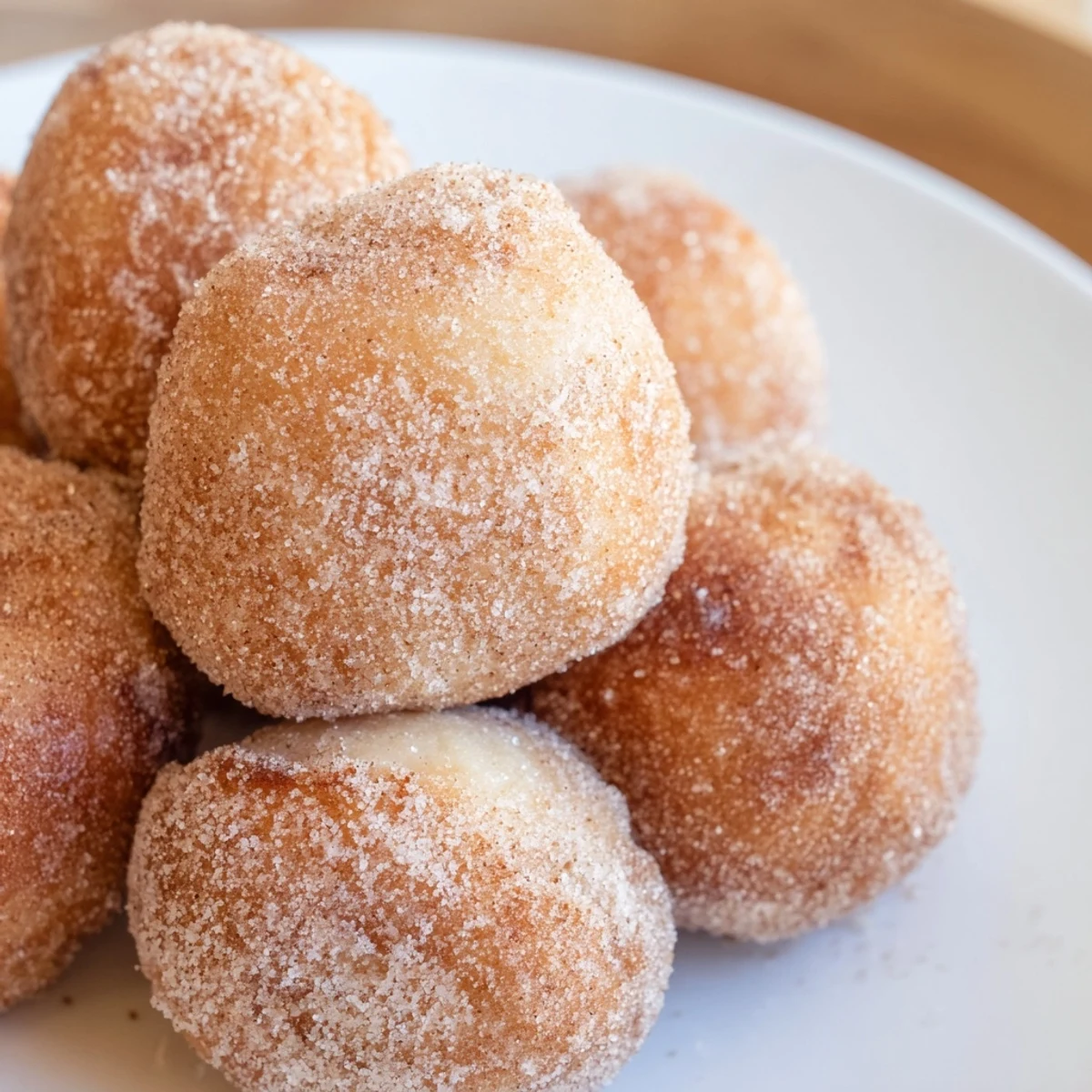 Golden-brown air fryer cinnamon donuts, fresh from the basket, coated in sweet cinnamon sugar.