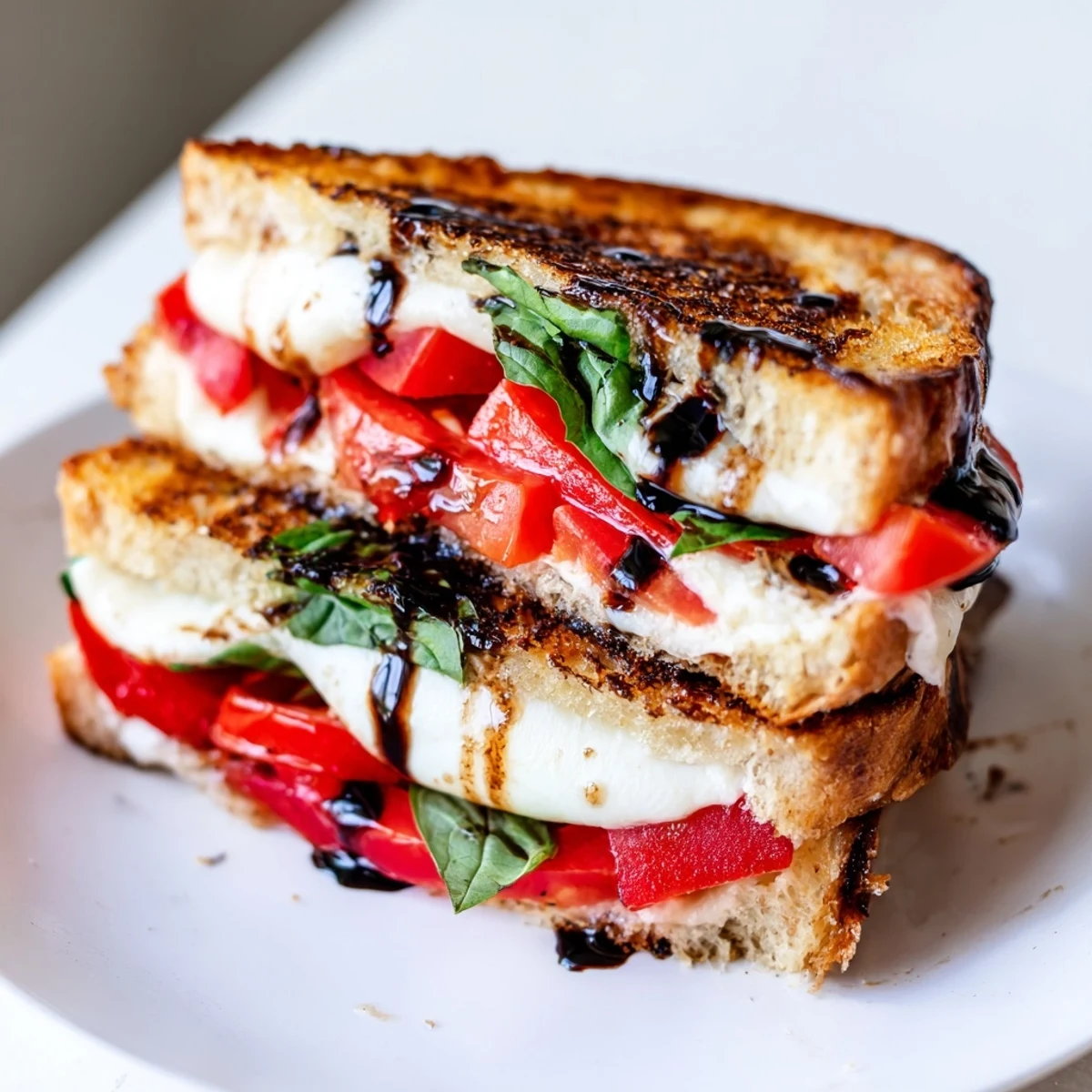 Enjoy warm, melty comfort: a delicious Caprese Salad Grilled Cheese with balsamic glaze.