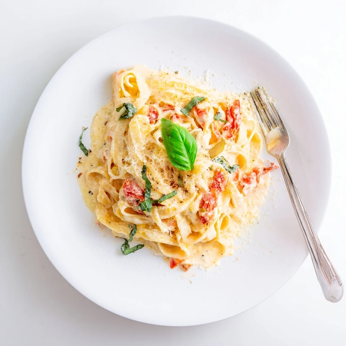 Roasted Garlic Pasta Sauce in a creamy bowl, garnished with fresh basil and grated Parmesan, steaming softly.
