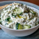 Tangy Greek Skyr Tzatziki, a cool, herby appetizer dip.