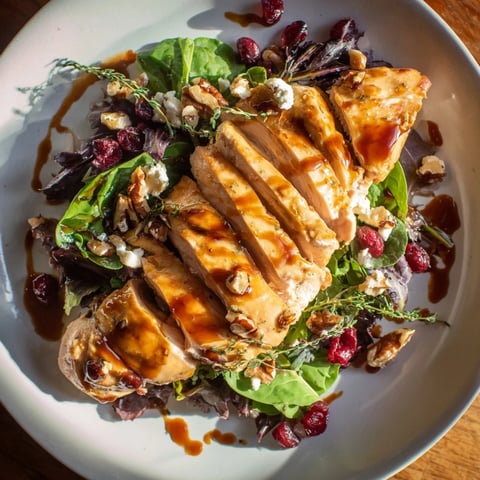 Blueberry Goat Cheese Chicken Salad, presented with vibrant colors, tastes fresh with tangy dressing.