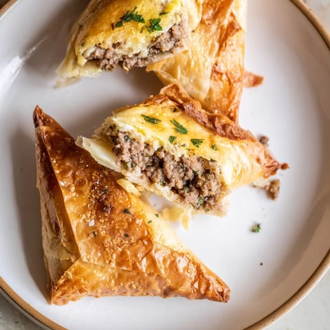 Golden-brown Tunisian Brik pastry, with a perfectly runny egg yolk, ready to eat.