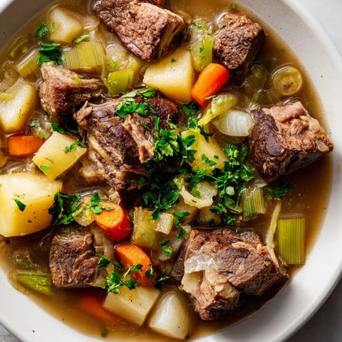 Close-up view of a steaming Welsh Cawl stew, showcasing tender lamb and root vegetables.