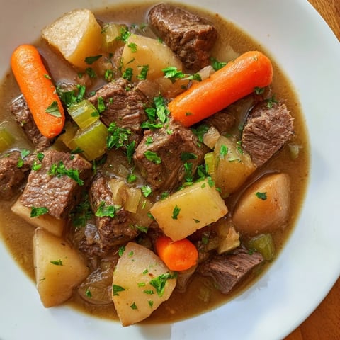 Steaming Irish beef stew, a rich, savory aroma, with tender beef and chunky vegetables.