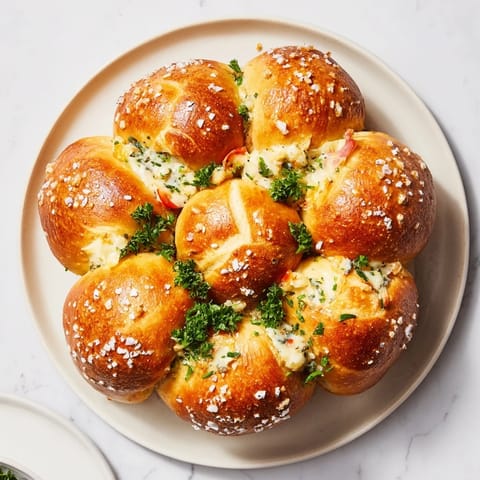 Warm and savory Pretzel Joy Wreath, a ring of soft pretzel bites filled with melted cheese.