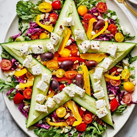 Festive Star of David Salad Platter, featuring sliced cucumbers and sweet cherry tomatoes, an appetizer.