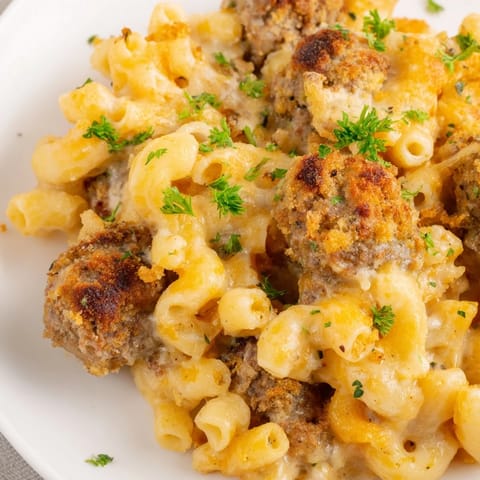 Mac Cheese Meatball Bake