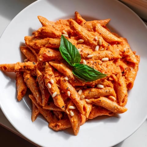A warm bowl of Sun-Dried Tomato Pesto Pasta served alongside a crisp green salad and a glass of white wine.
