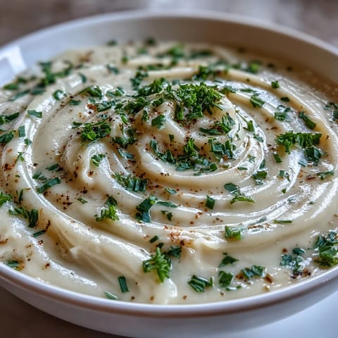 Golden roasted parsnip soup, garnished with vibrant, aromatic herbs.