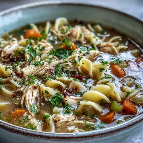 Steamy bowls of Instant Pot Chicken Noodle Soup garnished with fresh parsley.