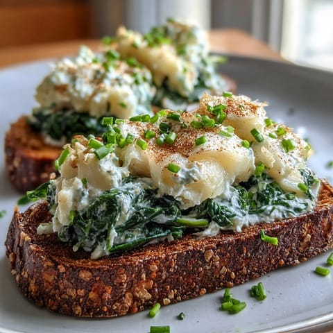Freshly poached smoked haddock and tender greens piled high on crisp rye toast, served warm with lemon wedges for a bright, zesty finish.