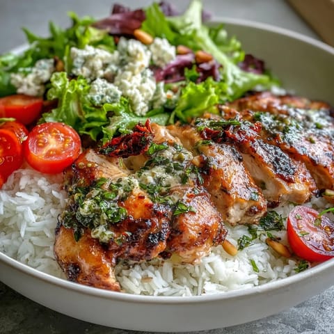 Tender herb-marinated chicken and fluffy rice in a vibrant Sun-Dried Tomato Chicken Bowl.