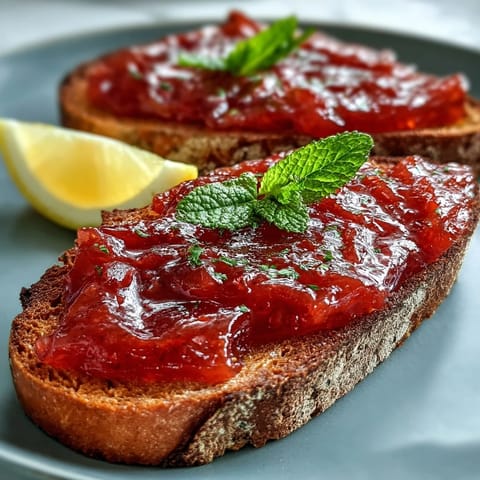 A jar of homemade guava preserves, thick and rosy-pink, glistening in the sunlight. A spoonful is lifted from the jar, showing a perfect, jammy texture.