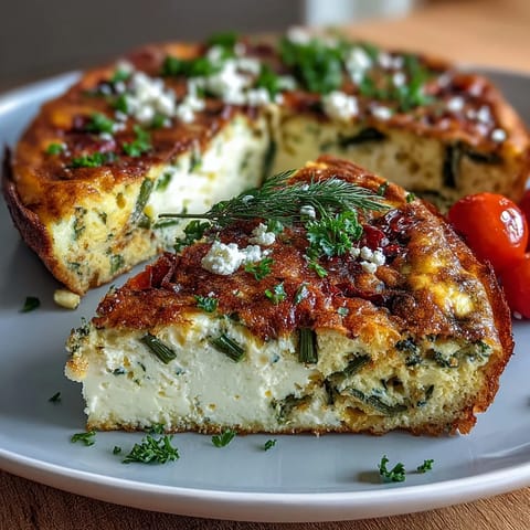 Healthy Easy Spring Veggie Frittata with asparagus, spinach, and feta, baked to golden perfection in a cast iron skillet.