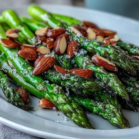 Fresh asparagus sautéed in lemon butter and topped with golden toasted almonds for a vibrant spring side dish.