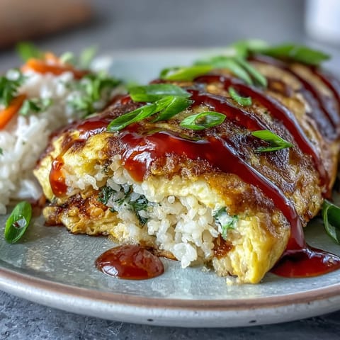 Japanese Omurice with ketchup rice, encased in a perfectly fluffy, golden omelet.