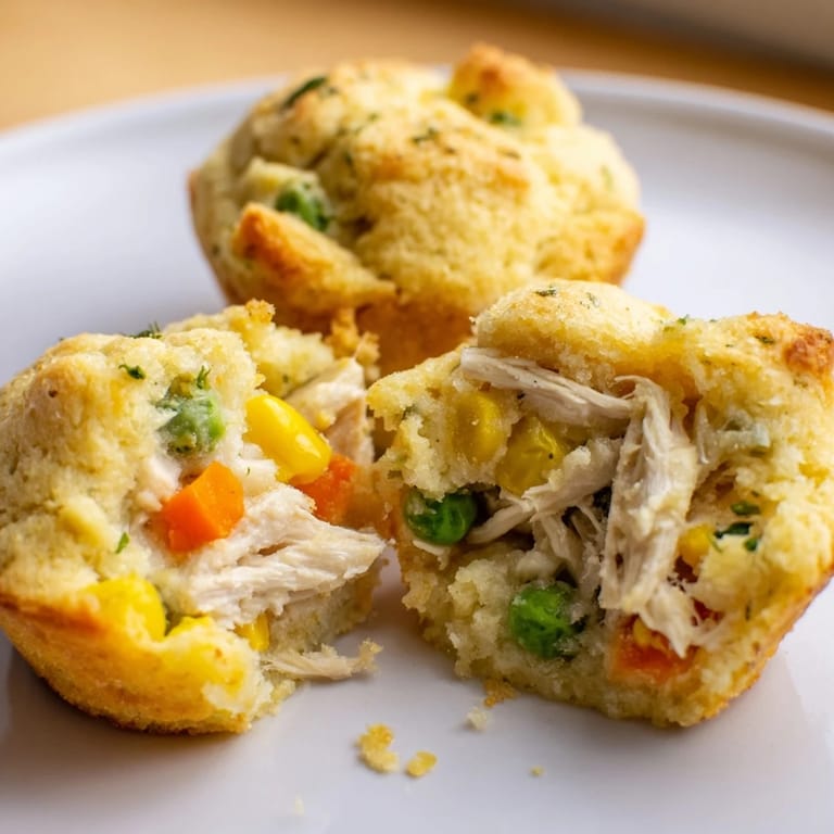 Warm, freshly baked Mini Chicken Pot Pie Cornbread Muffins, perfect for a cozy weeknight dinner or party.