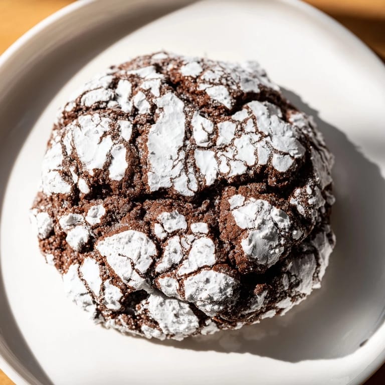A plate of homemade simple chocolate crinkle cookies, a classic holiday dessert, perfectly chewy and delicious.