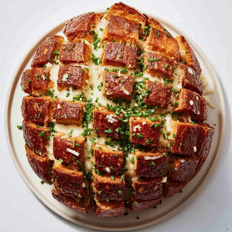 Golden Baked French Onion Dip bread, studded with melted cheese and fresh chives, ideal for sharing.