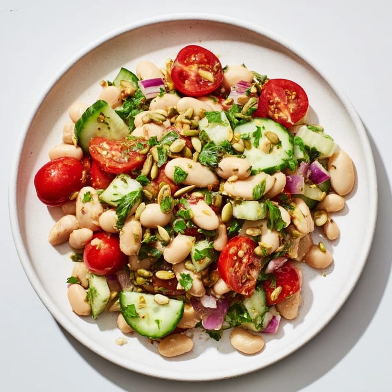 Enjoy the vibrant colors and delightful flavors of this simple Hearty White Bean and Lemon Salad recipe.