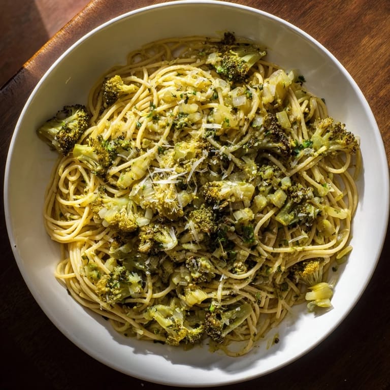 Tender roasted broccoli and garlic tossed into the flavorful Roasted Garlic Lemon Broccoli Angel Hair Pasta.
