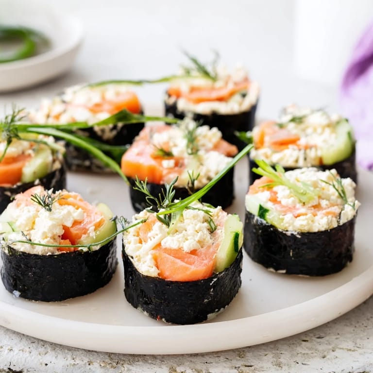 Close-up of a delicious High-Protein Sushi Wrap Smoked Salmon Holiday Roll showcasing fresh ingredients.