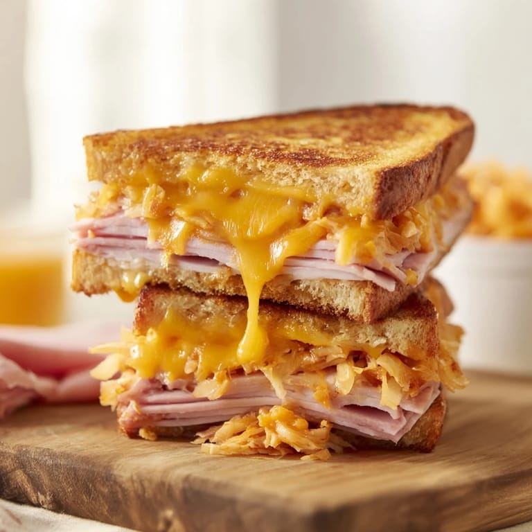 Savory Kimchi Turkey & Cheddar Toasted Grilled Cheese, grilled until golden, ready to satisfy any craving.