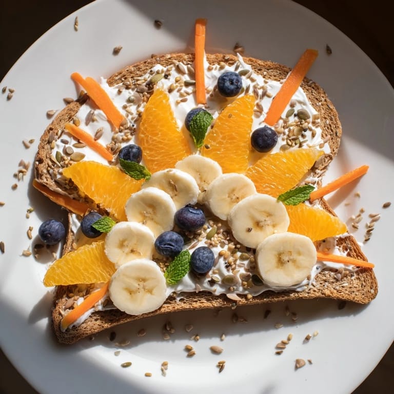 Imagine colorful, delicious Morning Sun Breakfast Toast: healthy, easy breakfast with fresh fruit.